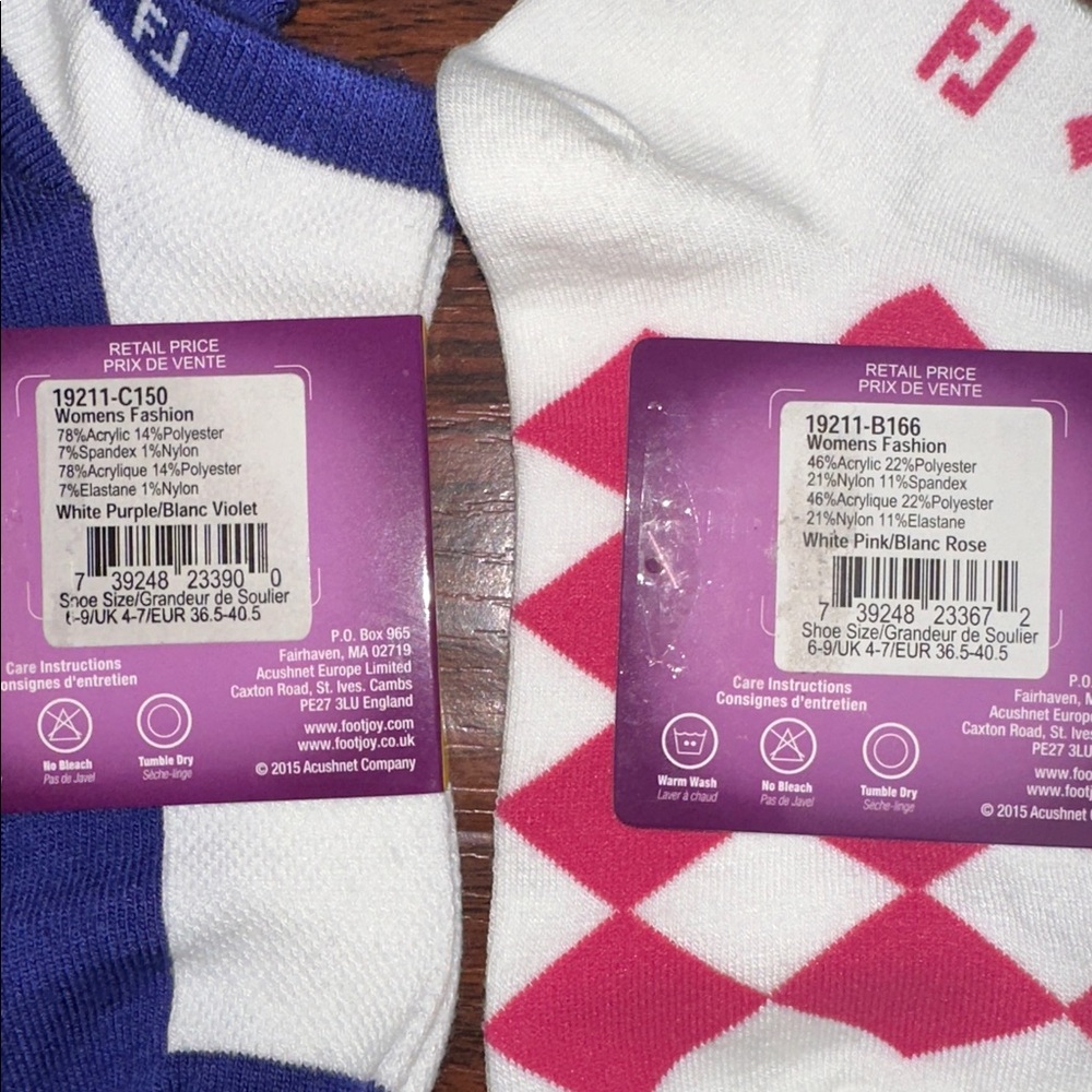 NWT Footjoy Women’s Pink, Purple and White Ankle Socks (2 Pair) - Picture 4 of 4